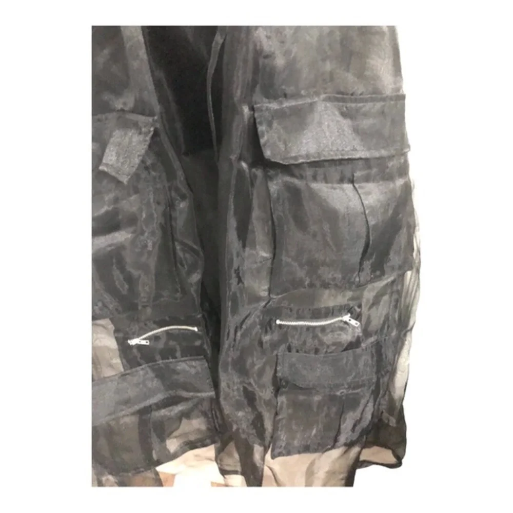 Black goth style sheer mesh chiffon cargo style full skirt size medium new‎